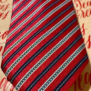 Ermenegildo Zegna Red Tie with Blue and White Stripes
